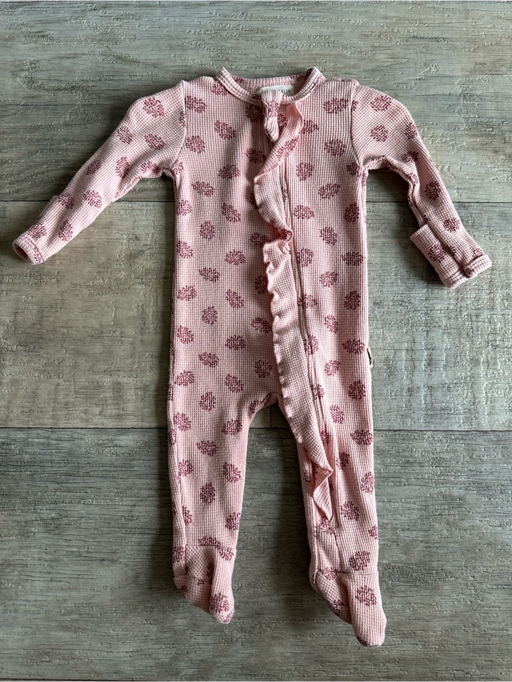 Rabbit + Bear Organic Pink Floral Waffle Knit Footie 3-6M